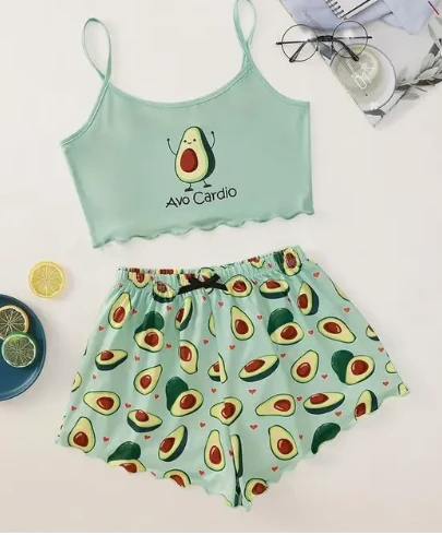 Ensemble Pyjashort Femme Satin à Motifs Avocat(Ensemble Pyjashort Femme Satin) 1 Ensemble Pyjashort Femme Satin à Motifs Avocat(Ensemble Pyjashort Femme Satin)