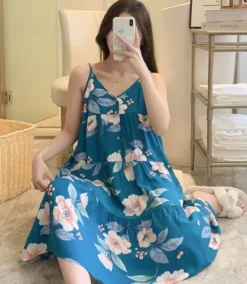 Robe De Nuit Coton à Motif Floral(Robe De Nuit Coton A Motif Floral)