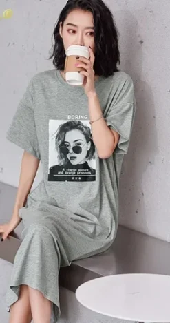 Robe De Nuit Coton Longue Et Décontractée(Robe De Nuit Coton)