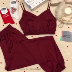 Pyjama Ensemble Satin Femme Crop Et Pantalon(Pyjama Ensemble Satin Femme) -Pyjama Original H0646aaeb03294a0aaf3a27669ccac658t