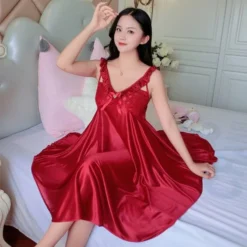 Robe Nuisette Longue Satin Avec Dentelles Et Noeud(Robe Nuisette Longue Satin) -Pyjama Original H73843df7d62b41db902b9a8663552abbu