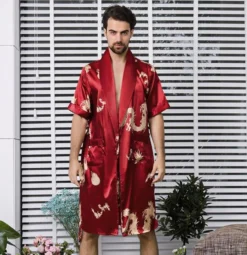 Pyjama Kimono Homme Imprimé Dragons à Manches Courtes(Pyjama Kimono Homme)