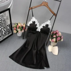 Chemise De Nuit Satin Courte Avec Dentelles(Chemise De Nuit Satin Courte) -Pyjama Original HTB1keITQpXXXXaeapXXq6xXFXXXL