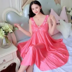 Robe Nuisette Longue Satin Avec Dentelles Et Noeud(Robe Nuisette Longue Satin) -Pyjama Original Ha04baf0f44494893b67cf9dad8c8fcfem