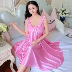 Robe Nuisette Longue Satin Avec Dentelles Et Noeud(Robe Nuisette Longue Satin) -Pyjama Original Ha85cbda082964a9390a7001ea82d46c9l
