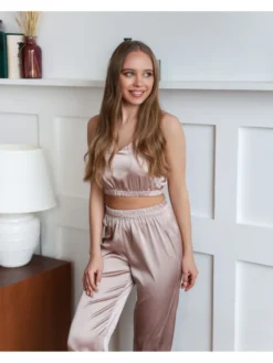 Pyjama Ensemble Satin Femme Crop Et Pantalon(Pyjama Ensemble Satin Femme) -Pyjama Original Hc664e32a454a4ac393b4486605cff244p