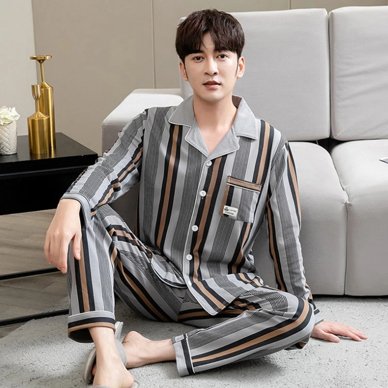 Ensemble Pyjama Homme Manche Longue à Rayures(Ensemble Pyjama Homme Manche Longue)