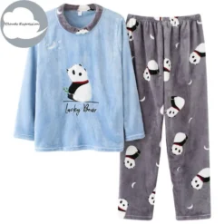 Pyjama Pilou Pilou Femme OURS GRIS & BLEU(Pyjama Pilou Pilou Femme Ours Gris Bleu) -Pyjama Original Pyjama PJ en flanelle pour femmes v tements de nuit pour filles ensemble de pyjama imprim 4 1