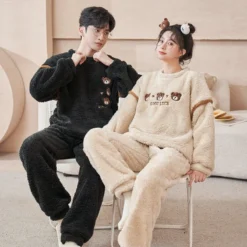 Pyjama Pilou Couple Manches Longues Avec Motif Ours(Pyjama Pilou Couple)