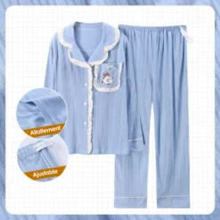 Pyjama Maternité Allaitement Imprimé à Rayures(Pyjama Maternite Allaitement) -Pyjama Original Pyjamad allaitementpourFemmeRayureVerticale Bleu 1