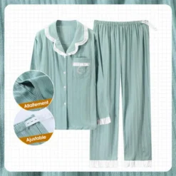 Pyjama Maternité Allaitement Imprimé à Rayures(Pyjama Maternite Allaitement) -Pyjama Original Pyjamad allaitementpourFemmeRayureVerticale Vert f286723f 6288 4774 87e4 5d09aaea2499