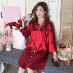 Chemise De Nuit Satin Longue Manches Longues(Chemise De Nuit Satin Longue) -Pyjama Original S5ab08f9ad89b4a3392f20e1d4522461fA