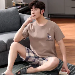 Pyjama Short Carreaux Homme Et T-Shirt(Pyjama Short Carreaux Homme)
