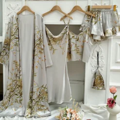 Ensemble Pyjama Satin Femme 4 Pièces(Ensemble Pyjama Satin Femme)