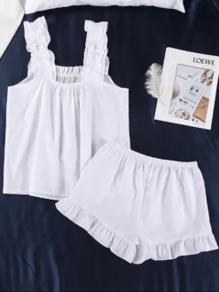 Pyjama Blanc Femme Sexy Froncé(Pyjama Blanc Femme Sexy) -Pyjama Original Saa3a77f5aa174e88adf4fb4c81a3f66av