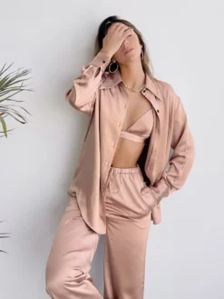 Pyjama Satin Femme Luxe Ensemble 3 Pièces(Pyjama Satin Femme Luxe)