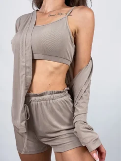 Pyjama Côtelé Soie Glacée 3 Pièces(Pyjama Cotele Soie Glacee 3 Pieces)