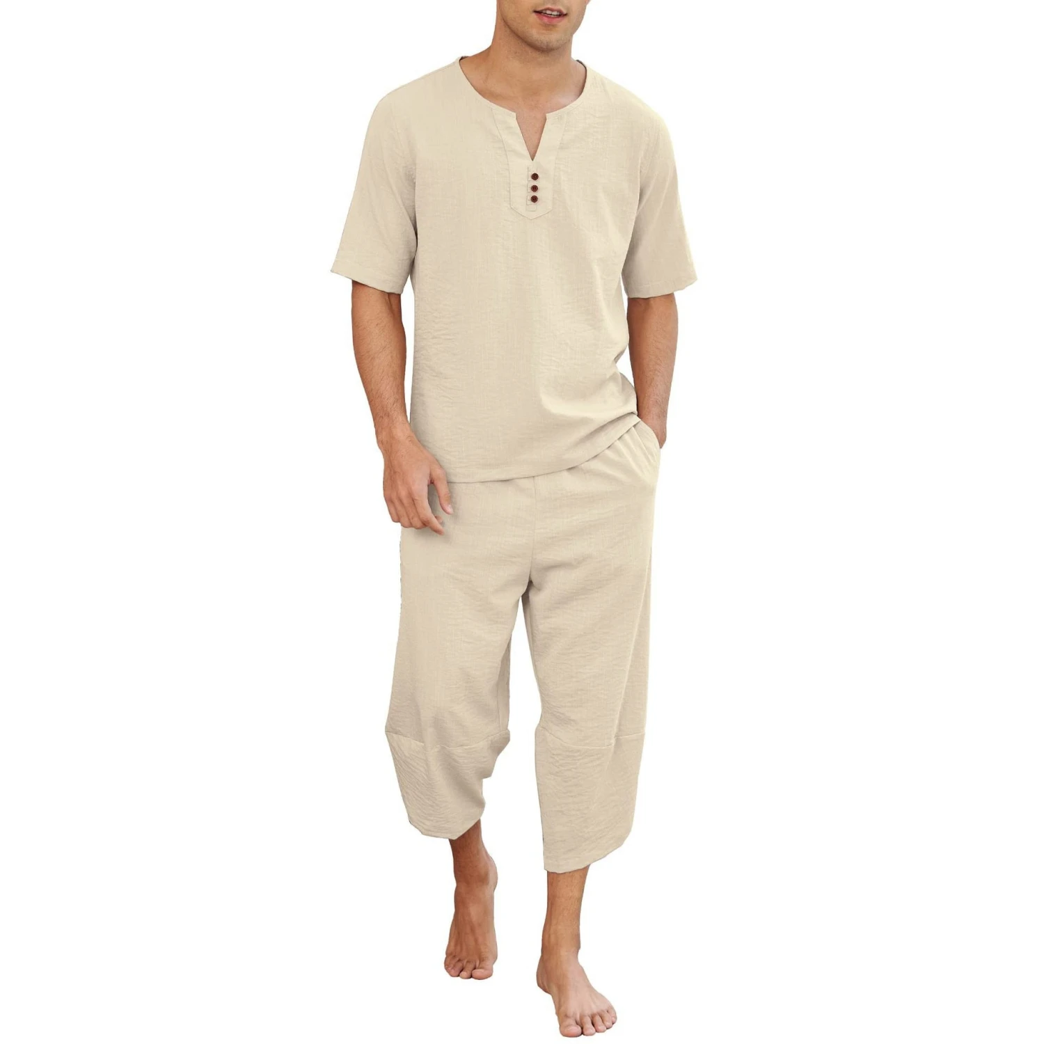 Pyjama Homme Décontracté 2 Pièces En Lin Pour L'Été(Pyjama Homme Decontracte) 9 Pyjama Homme Décontracté 2 Pièces En Lin Pour L'Été(Pyjama Homme Decontracte) – Image 9