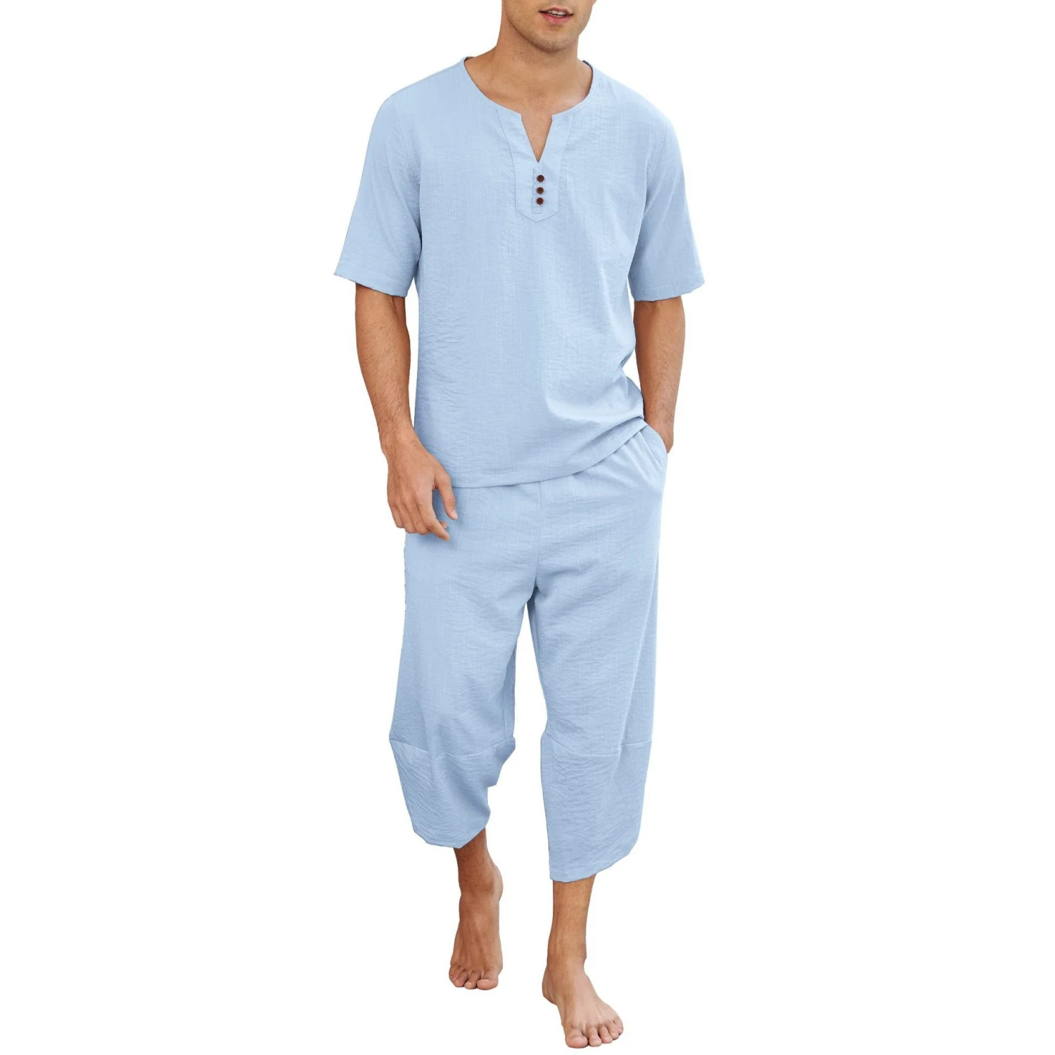 Pyjama Homme Décontracté 2 Pièces En Lin Pour L'Été(Pyjama Homme Decontracte) 11 Pyjama Homme Décontracté 2 Pièces En Lin Pour L'Été(Pyjama Homme Decontracte) – Image 11