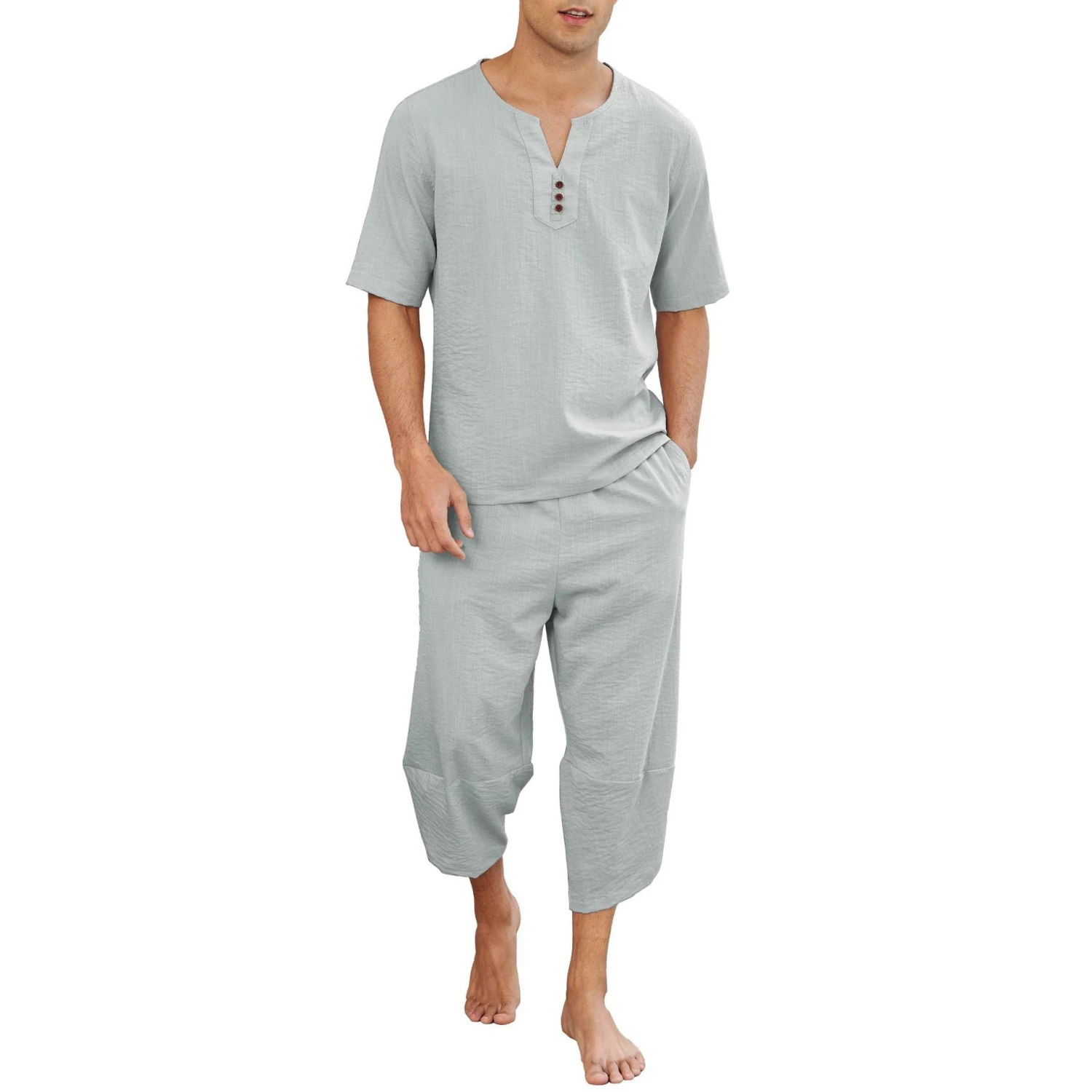 Pyjama Homme Décontracté 2 Pièces En Lin Pour L'Été(Pyjama Homme Decontracte) 7 Pyjama Homme Décontracté 2 Pièces En Lin Pour L'Été(Pyjama Homme Decontracte) – Image 7