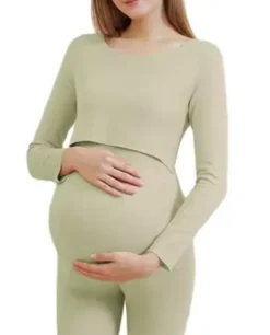 Ensemble Pyjama Grossesse En Coton Manches Longues(Ensemble Pyjama Grossesse En Coton) -Pyjama Original vert